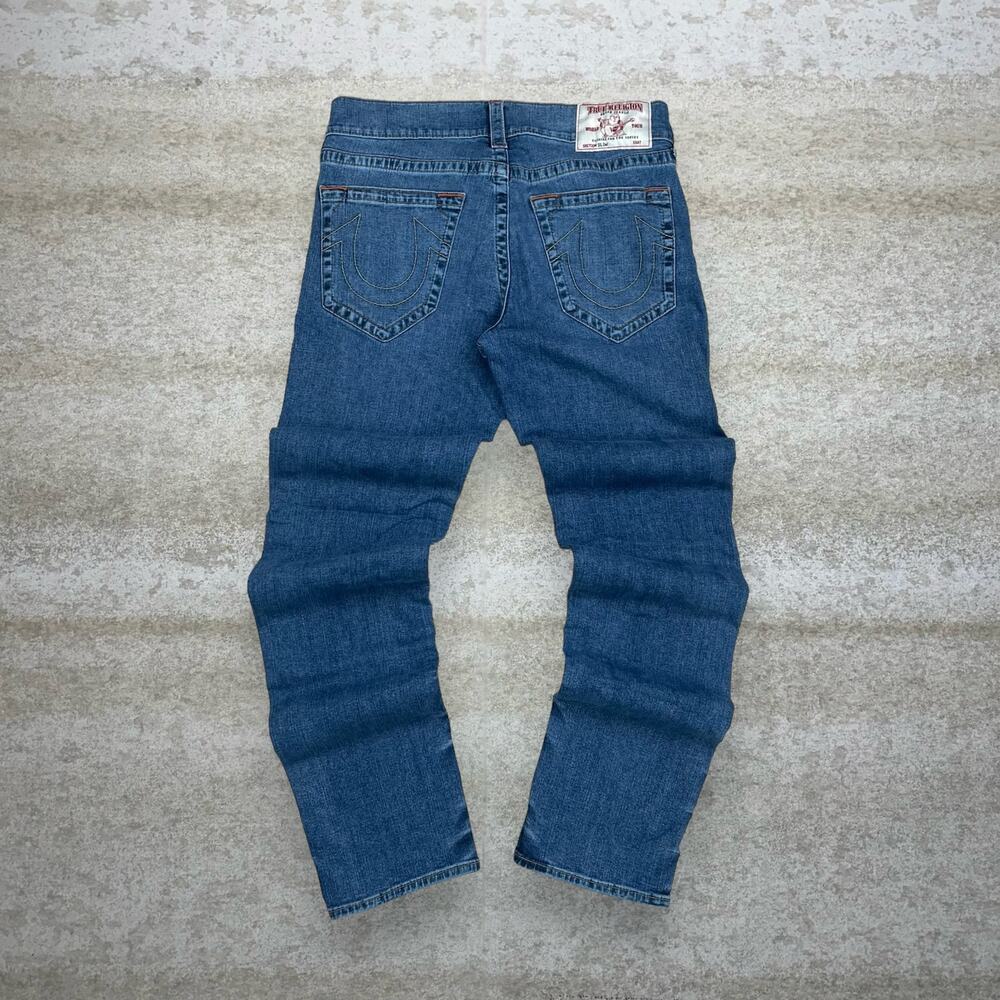 Vintage 90s True Religion Jeans 33x33 Slim Fit Medium Wash Skater Tan Embroidery